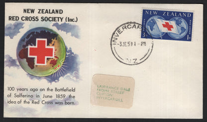 SCG9556 - New Zealand 1959 Red Cross Centenary – Official Souvenir First Day Cover (Invercargill Postmark)