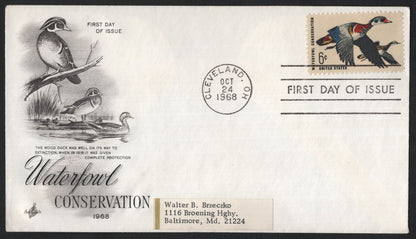 SCG9558 - USA 1968 Waterfowl Conservation – Wood Duck 6¢ FDC (Cleveland First Day Cancel)