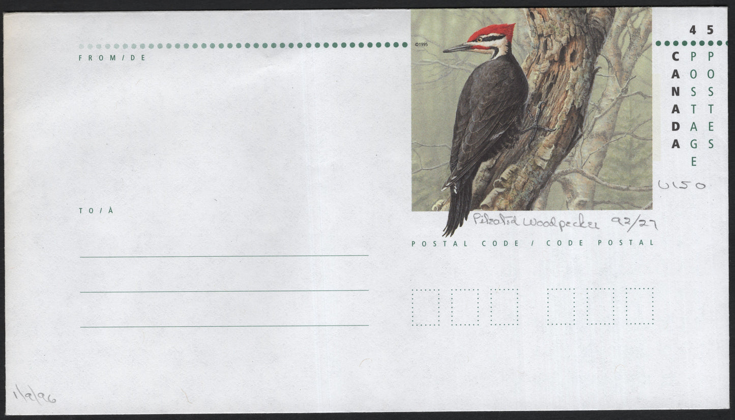 SCG9562 - Canada 1995 Pileated Woodpecker 45¢ Postal Stationery Envelope
