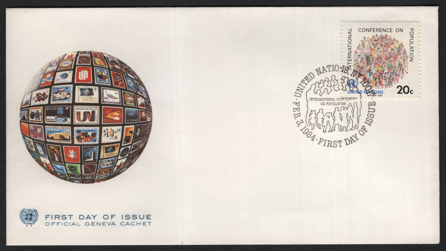 SCG9565 - 1984 United Nations Geneva FDC – International Conference on Population (20c)