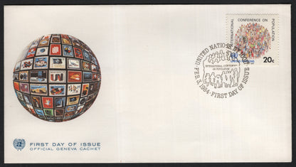SCG9565 - 1984 United Nations Geneva FDC – International Conference on Population (20c)