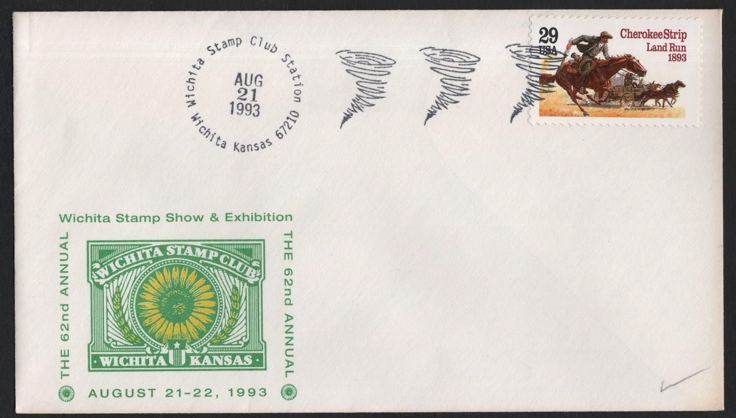 SCG9551 - USA 1993 Wichita Stamp Club – 62nd Annual Stamp Show Special Cover (Cherokee Strip Land Run 29¢)