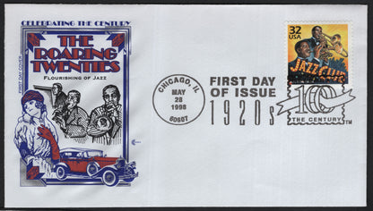 SCG9553 - USA 1998 – Celebrating the Century: The Roaring Twenties “Flourishing of Jazz” – First Day Cover (Chicago FDI, Jazz Club Stamp)