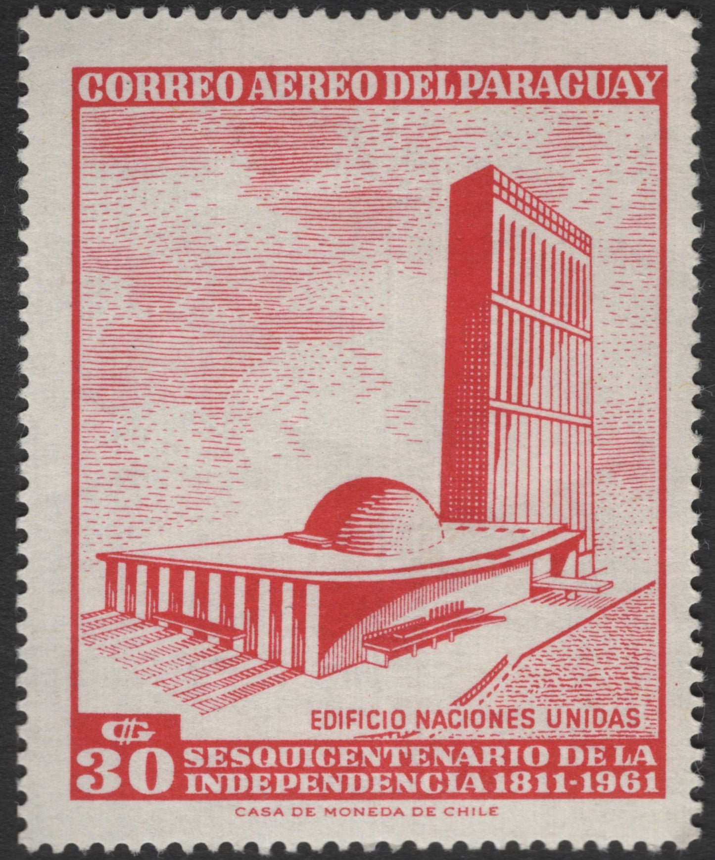 SCG11945 - Paraguay 1961 Independence Sesquicentennial Airmail – United Nations Building (Stamp Pair)