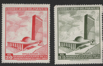 SCG11945 - Paraguay 1961 Independence Sesquicentennial Airmail – United Nations Building (Stamp Pair)