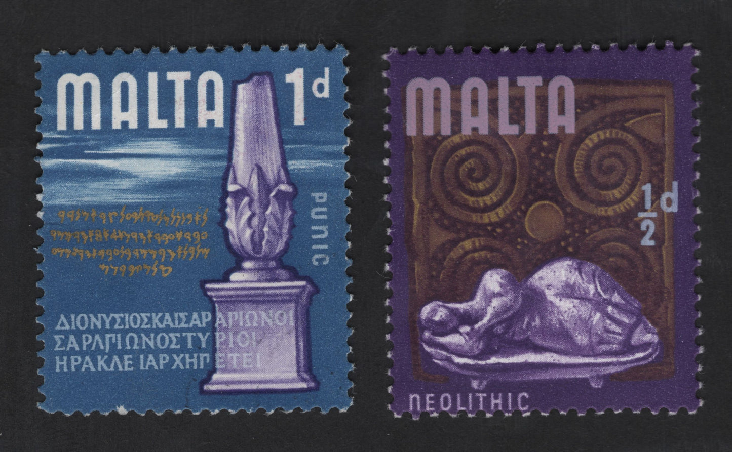 SCG13751 - Malta Prehistoric Heritage Stamps – Punic Inscription & Neolithic Figurine