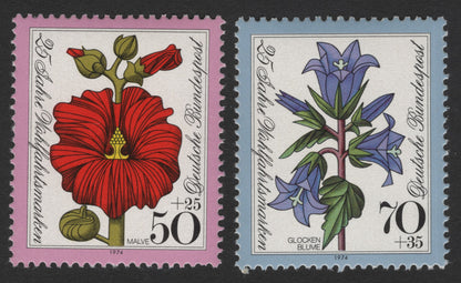 SCG11958 - West Germany 1974 Welfare Flower Semi-Postal Pair – Hibiscus & Bellflower