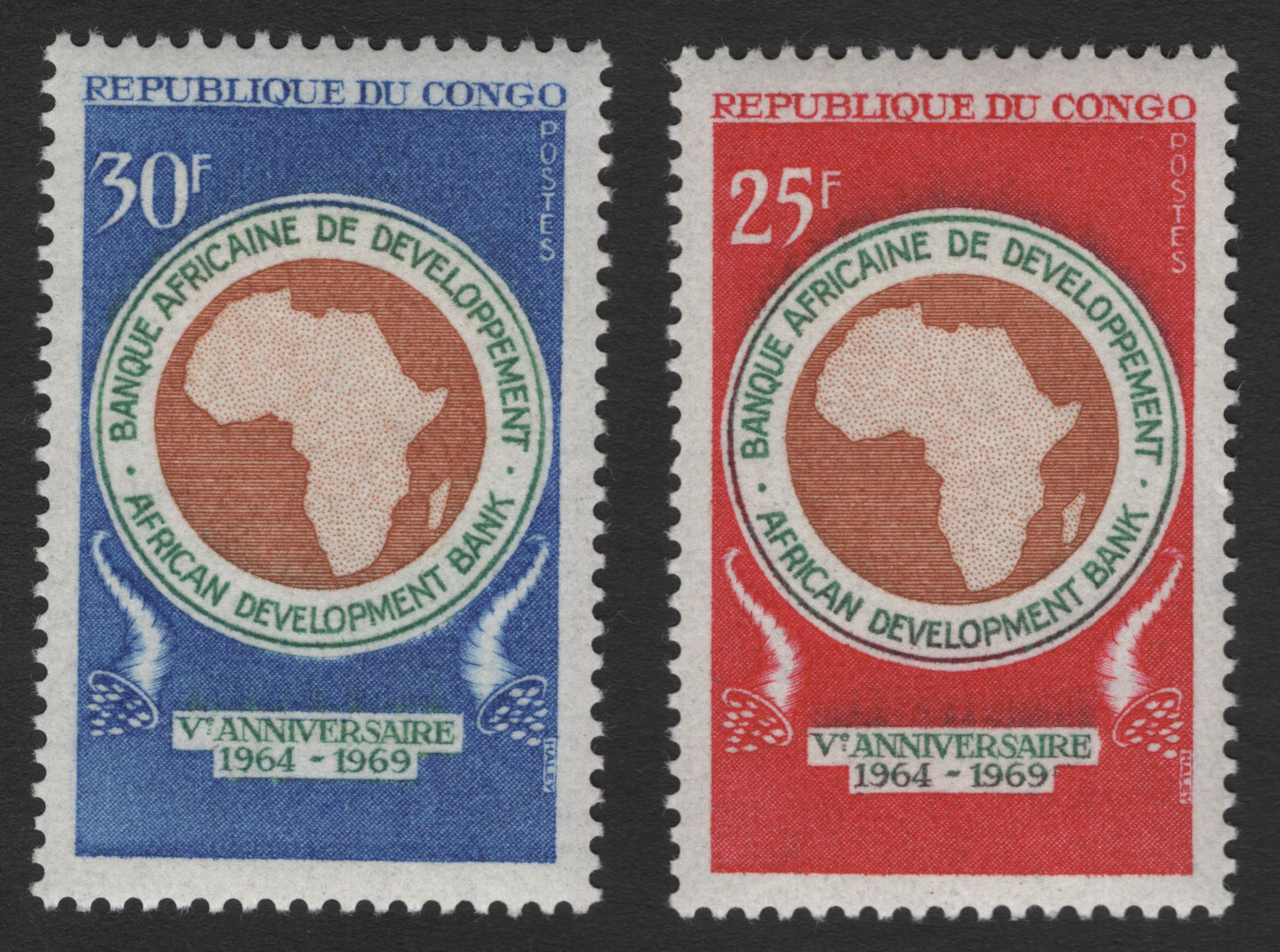 SCG11953 - Republic of the Congo 1969 African Development Bank 5th Anniversary Stamp Pair