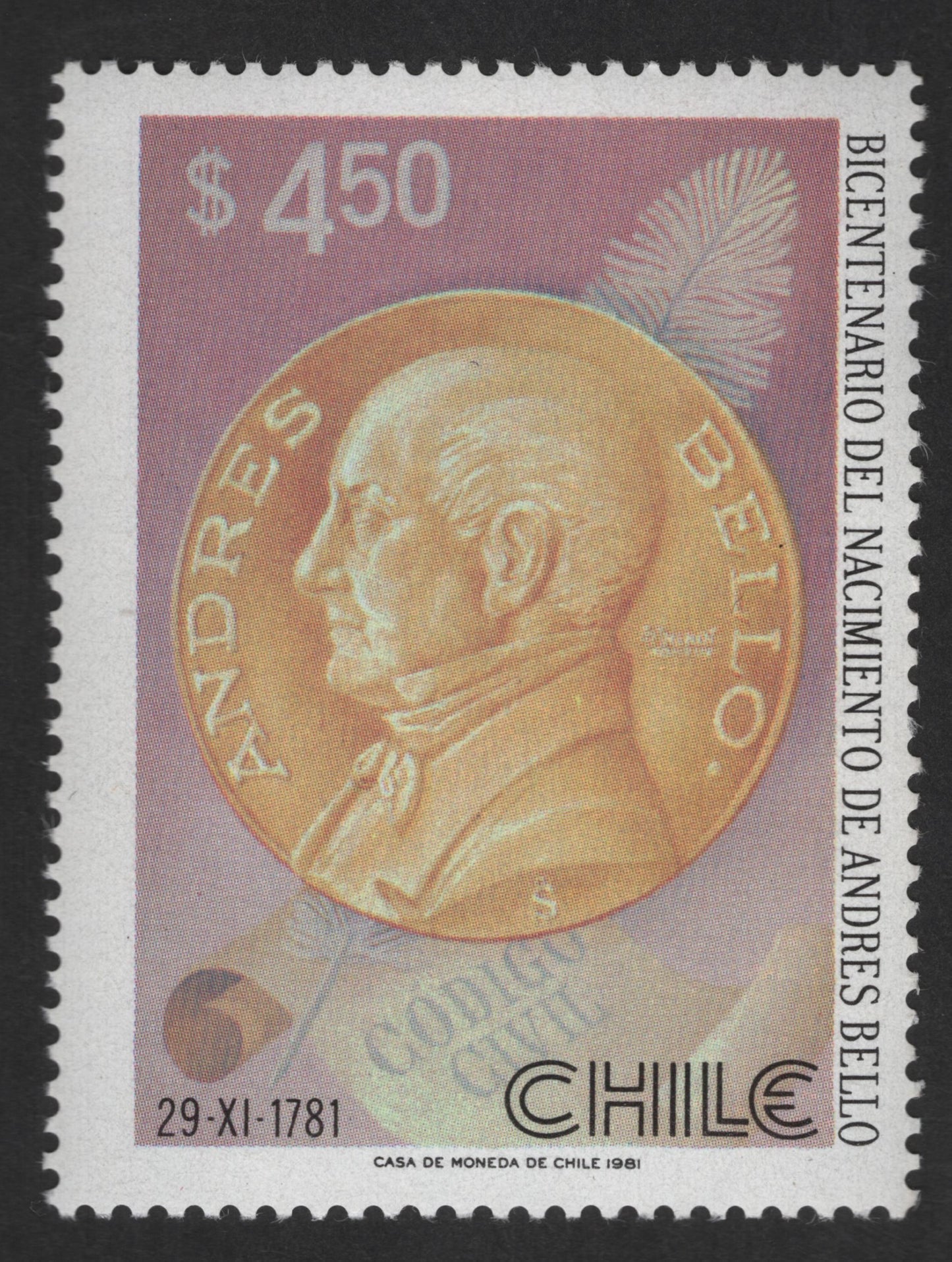 SCG12579 - Chile 1981 – Bicentenary of Andrés Bello Commemorative Stamp