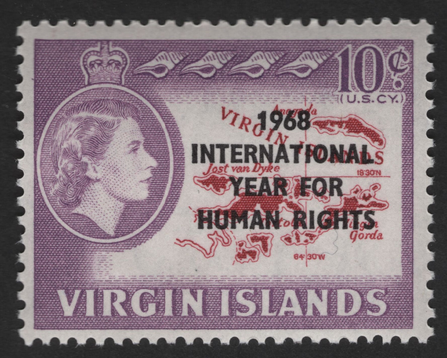 SCG12586 - British Virgin Islands 1968 – International Year for Human Rights Overprint (10¢ U.S. Currency)