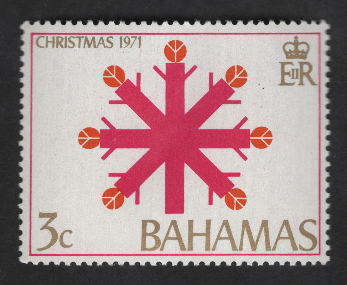 SCG12609 - Bahamas 1971 Christmas Issue – Modern Snowflake Design 3c Stamp