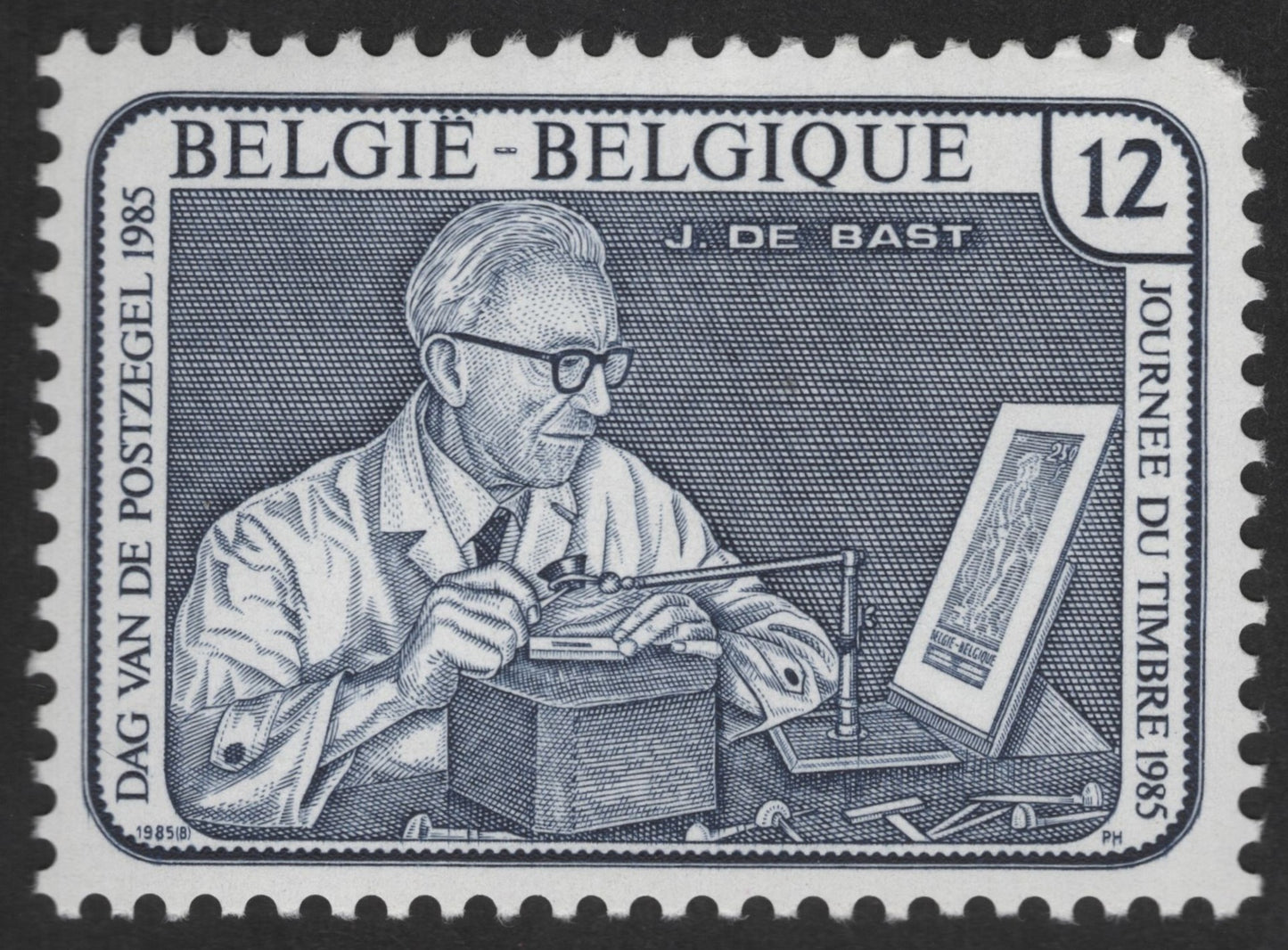 SCG12489 - Belgium 1985 – Stamp Day Honouring J. De Bast (12F)