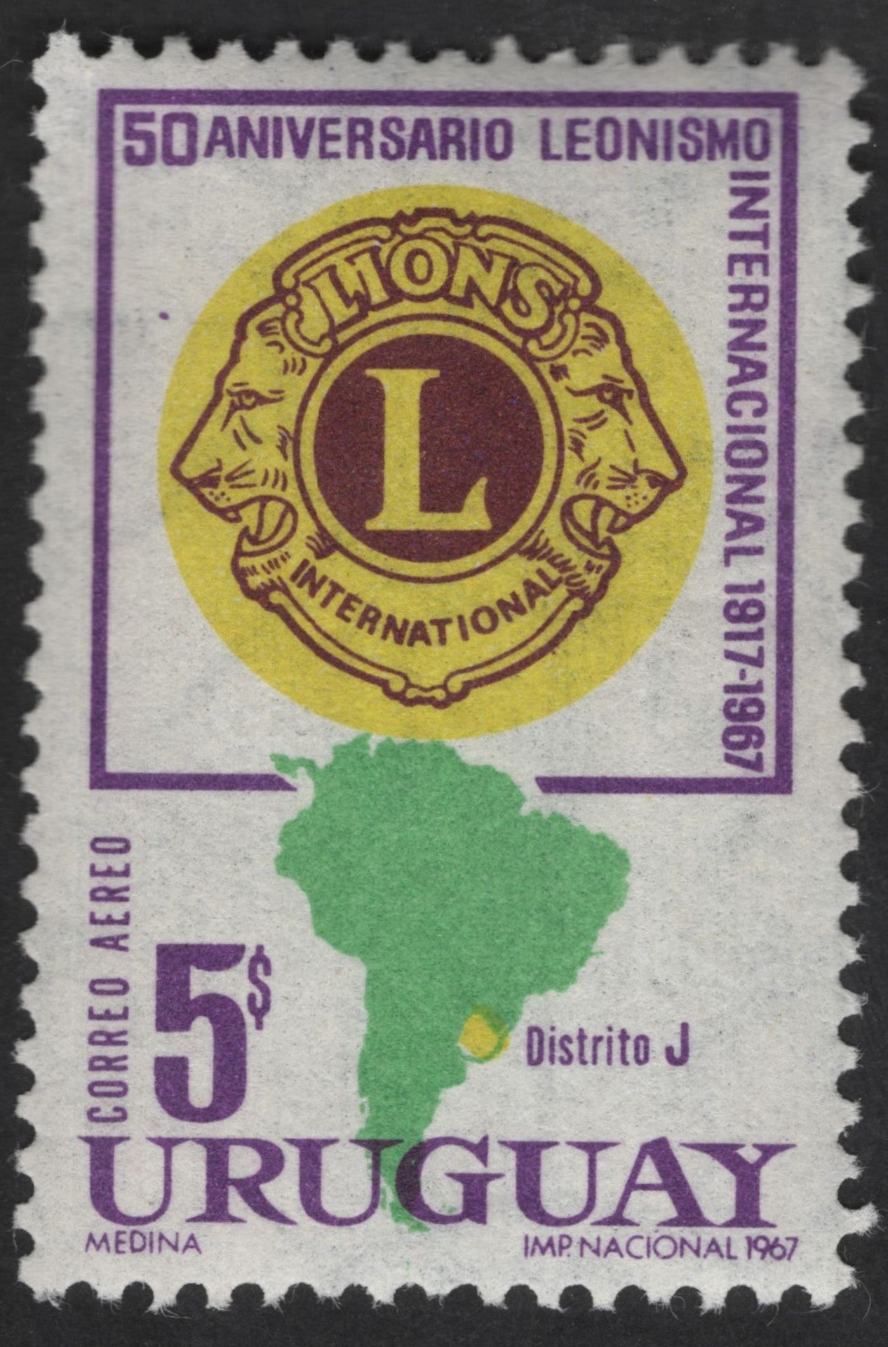 SCG12477 - Uruguay 1967 – 50th Anniversary of Lions International (Leonismo Internacional)