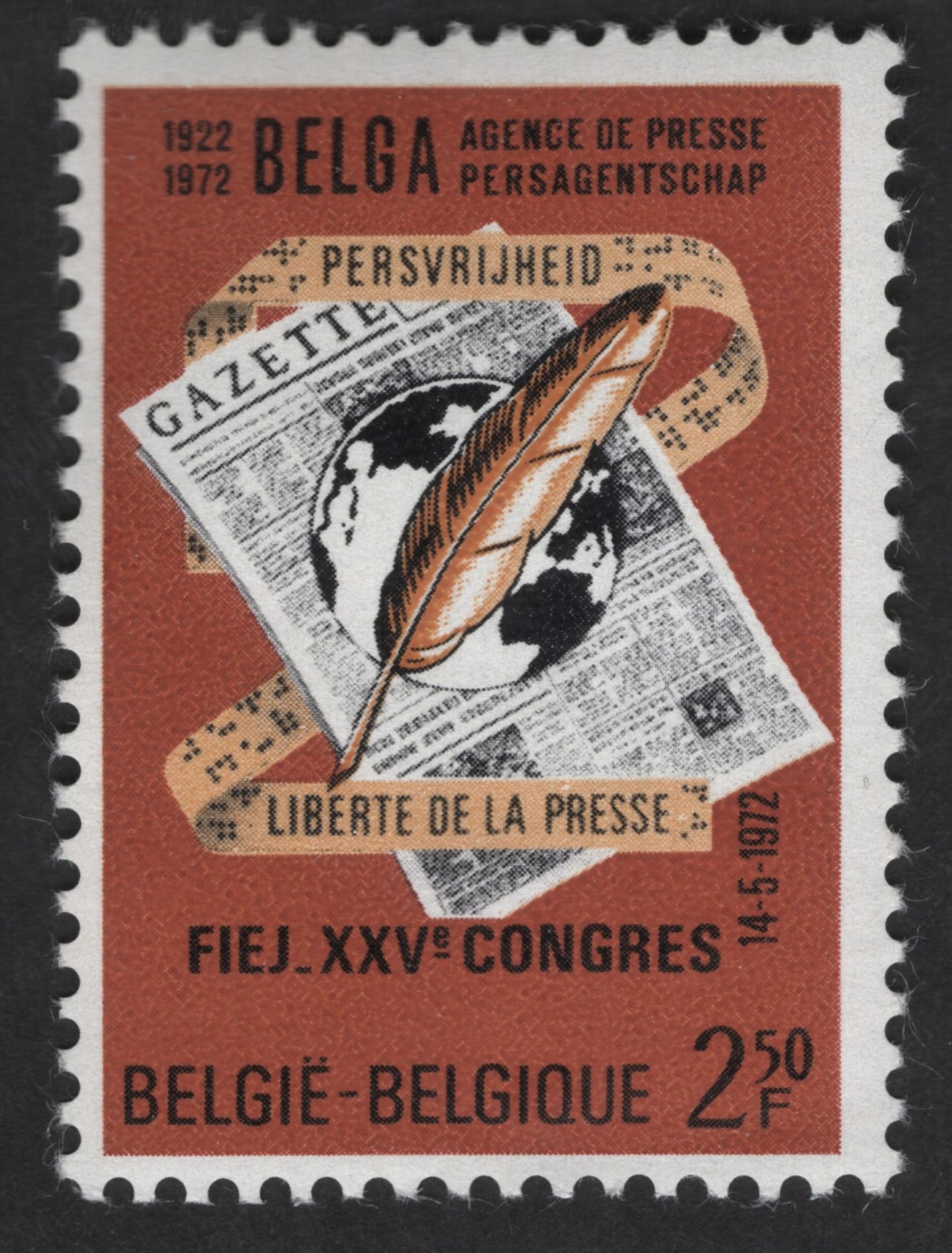 SCG12524 - Belgium 1972 – 50th Anniversary of BELGA Press Agency & Press Freedom Congress