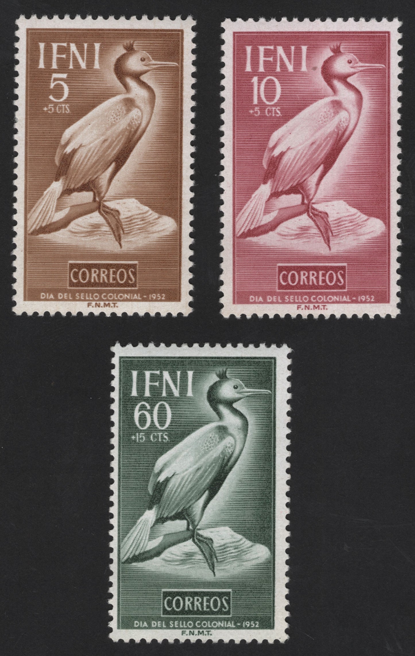 SCG12212 - Ifni (Spanish Sahara) 1952 “Día del Sello Colonial” Cormorant Bird Definitive Set
