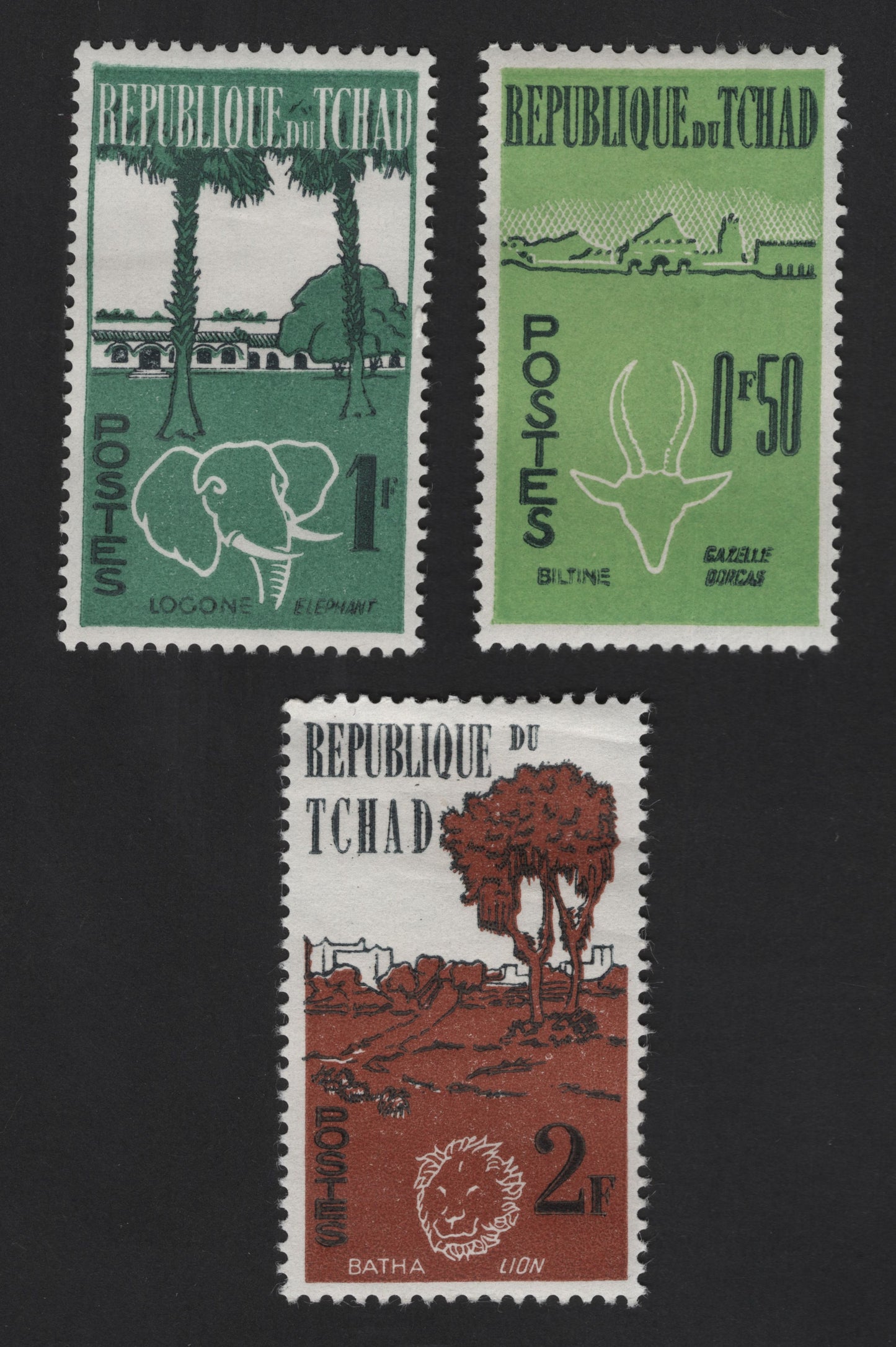 SCG12227 - Chad 1960s Wildlife and Regional Landscapes Definitive Series (Elephant, Gazelle, Lion)