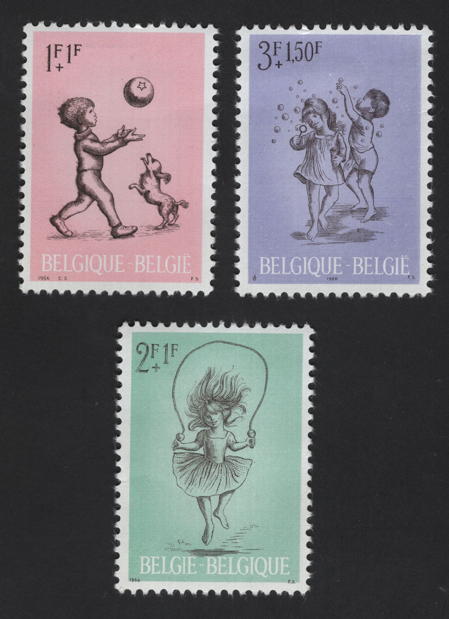 SCG12233 - Belgium 1966 Child Welfare Charity Stamp Set – Children at Play