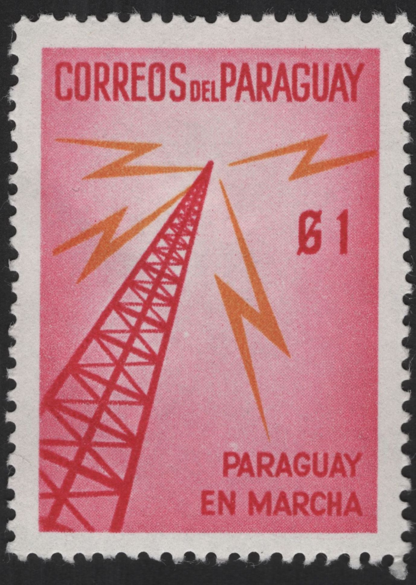 SCG12235 - Paraguay “Paraguay en Marcha” Telecommunications Tower – 1c Stamp