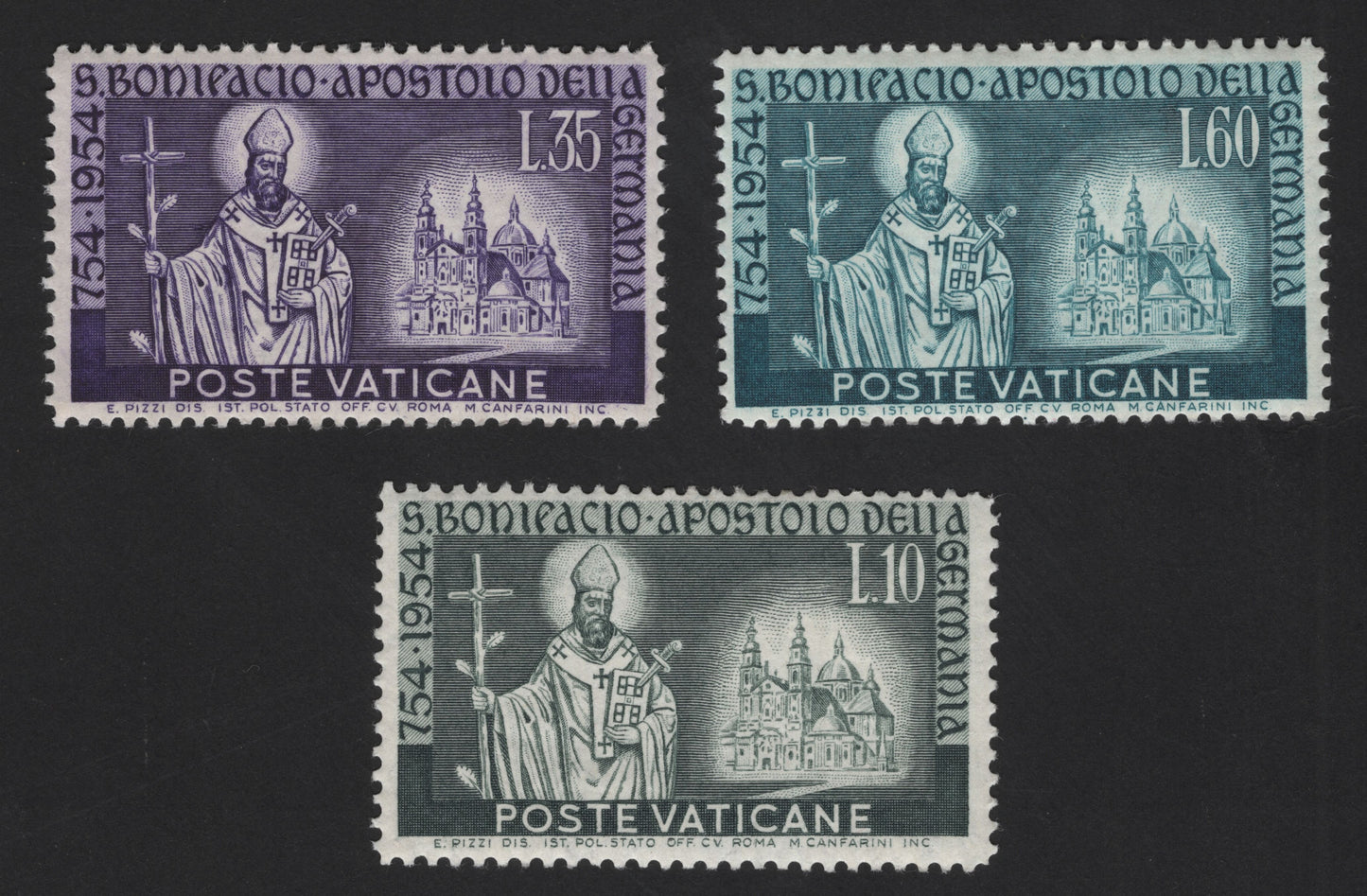 SCG12232 - Vatican City 1954 St. Boniface Commemorative Stamp Set (754–1954 Millennium Issue)