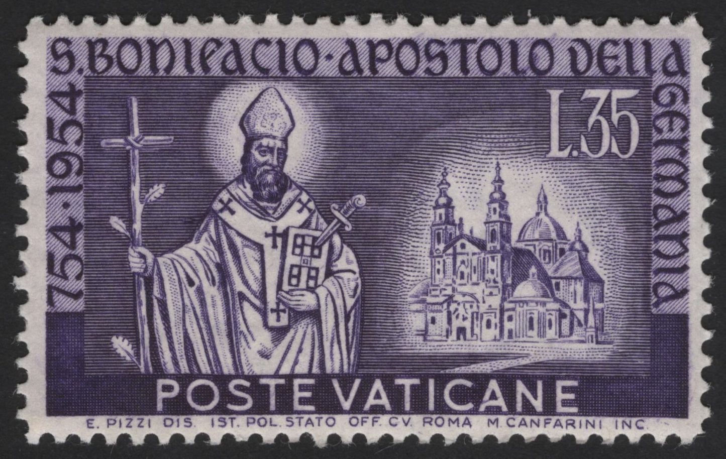 SCG12232 - Vatican City 1954 St. Boniface Commemorative Stamp Set (754–1954 Millennium Issue)