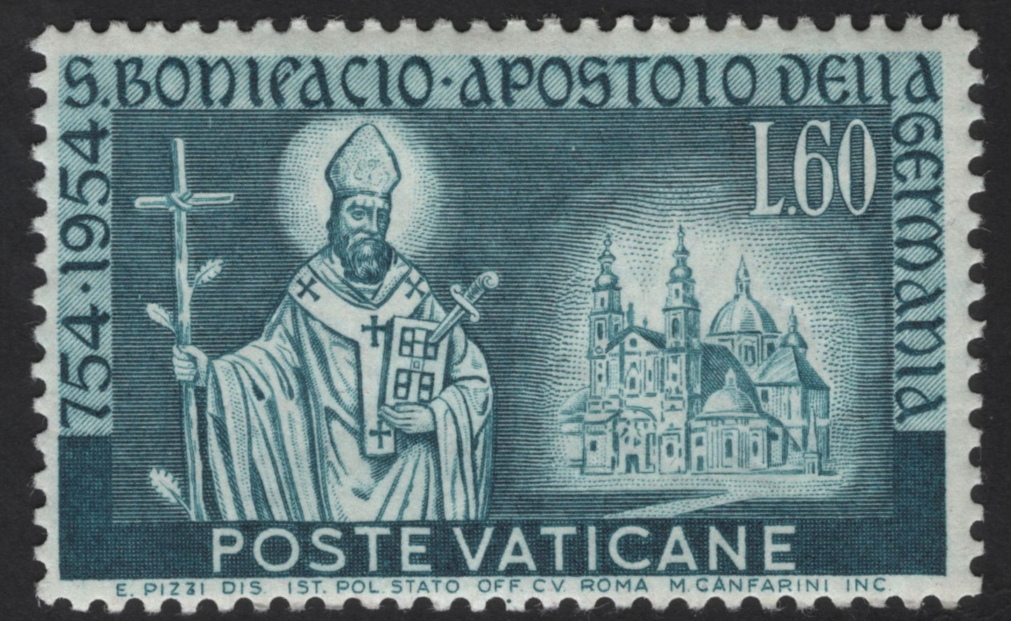 SCG12232 - Vatican City 1954 St. Boniface Commemorative Stamp Set (754–1954 Millennium Issue)