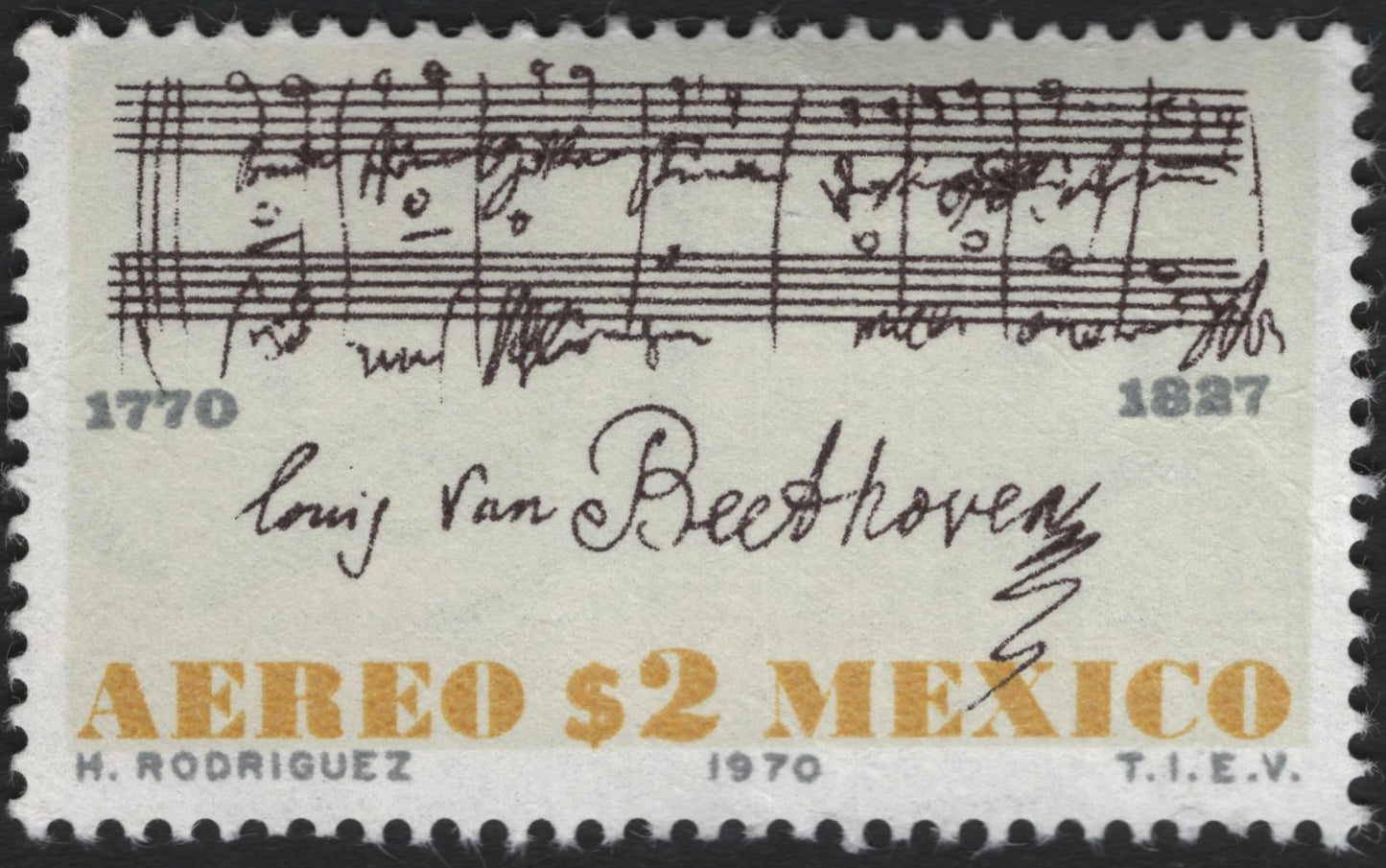 SCG8337 - Mexico 1970 – Ludwig van Beethoven Airmail Stamp ($2)