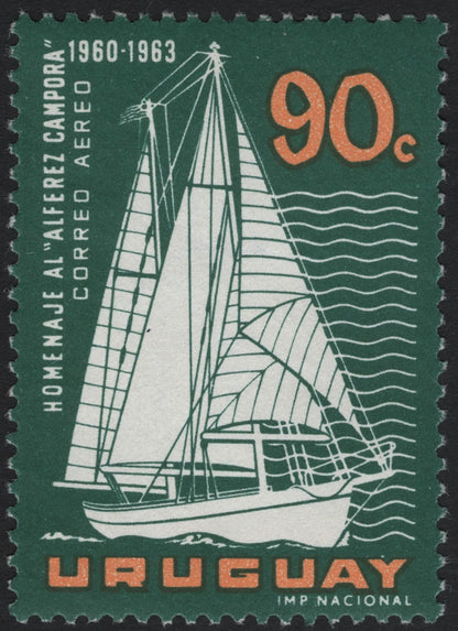 SCG10826 - Uruguay 1963 “Homenaje al Alférez Cámpora” Airmail Sailing Vessel Stamps (90c & 1.40c) – Duo