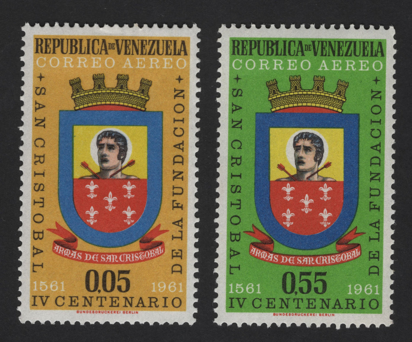 SCG12107 - Venezuela 1961 San Cristóbal IV Centenary Airmail – Coat of Arms Pair