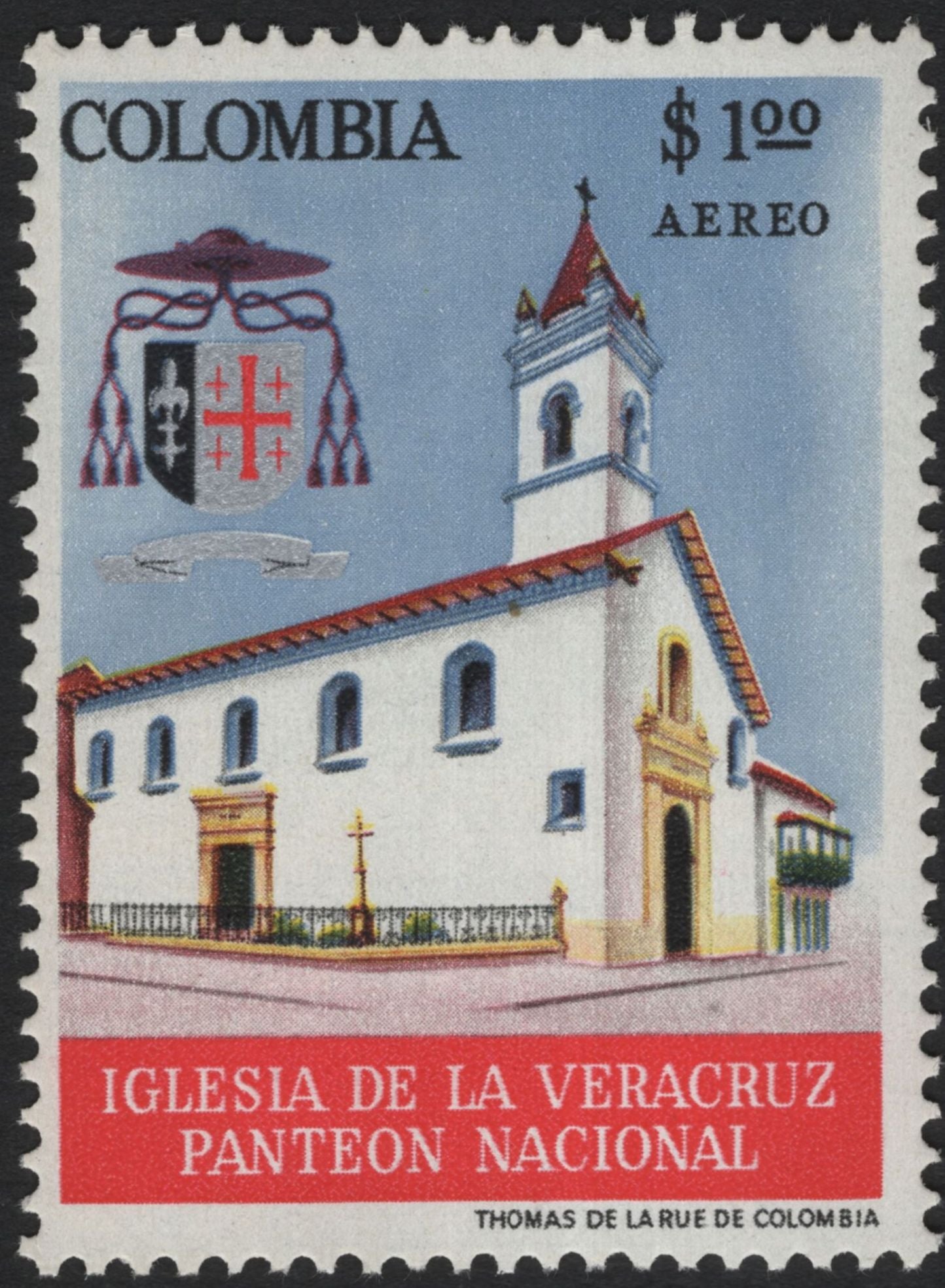 SCG10827 - Colombia Airmail – Iglesia de la Veracruz “Panteón Nacional” Set (Crucifix & Church), 1960s