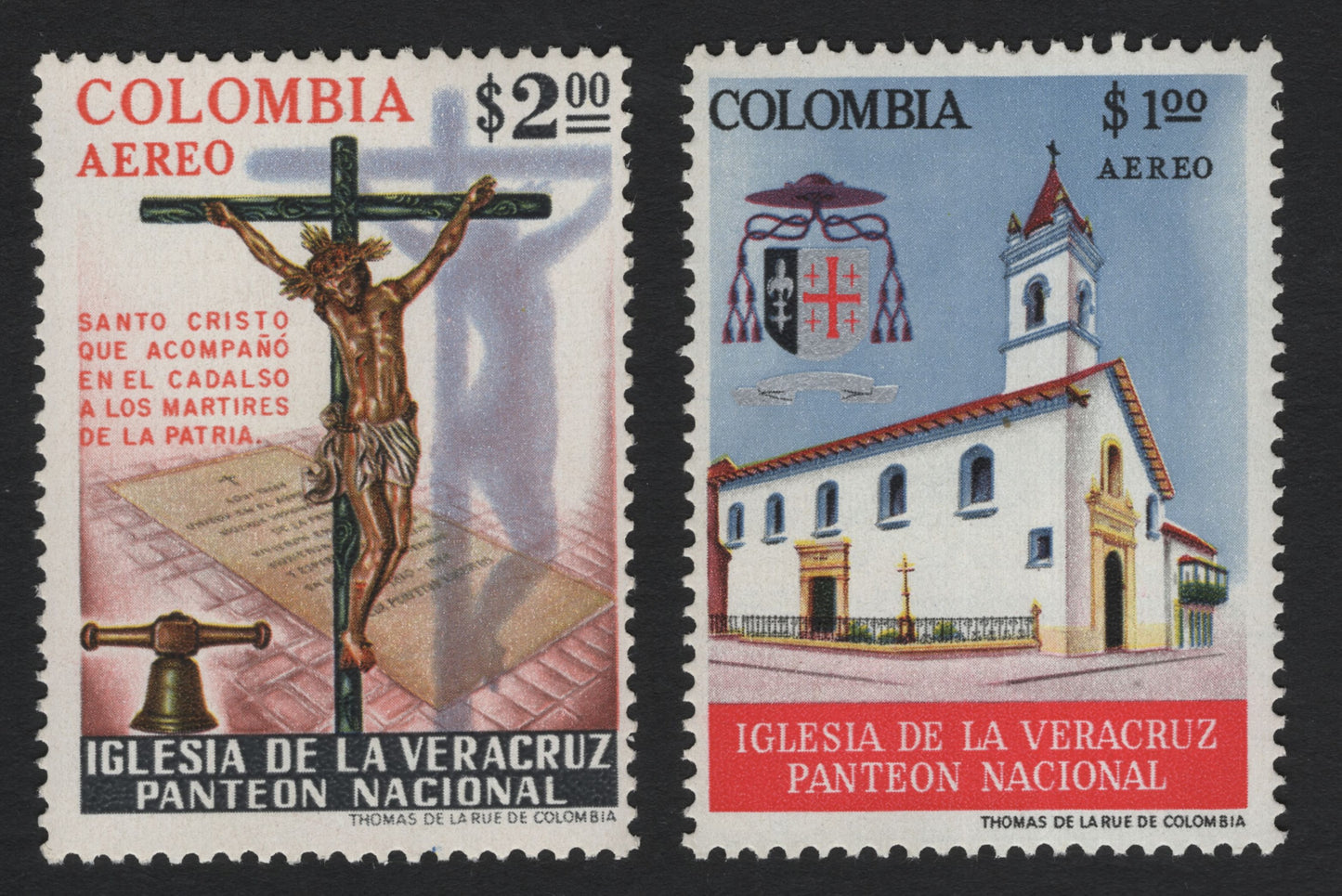 SCG10827 - Colombia Airmail – Iglesia de la Veracruz “Panteón Nacional” Set (Crucifix & Church), 1960s