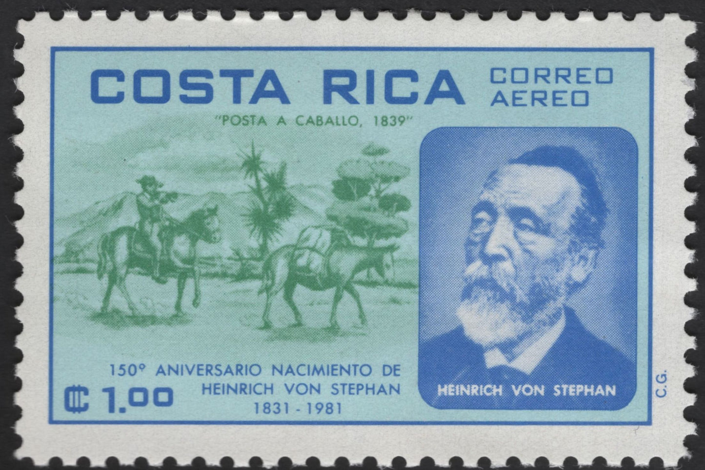 SCG12274 - Costa Rica 1981 – Heinrich von Stephan 150th Birth Anniversary – Correo Aéreo Set
