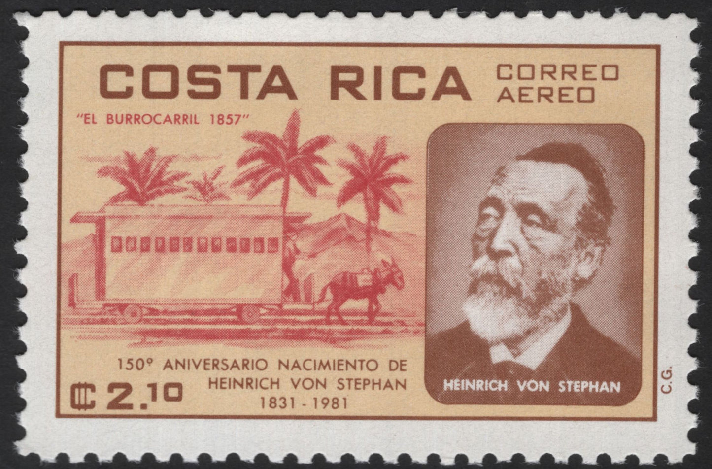 SCG12274 - Costa Rica 1981 – Heinrich von Stephan 150th Birth Anniversary – Correo Aéreo Set