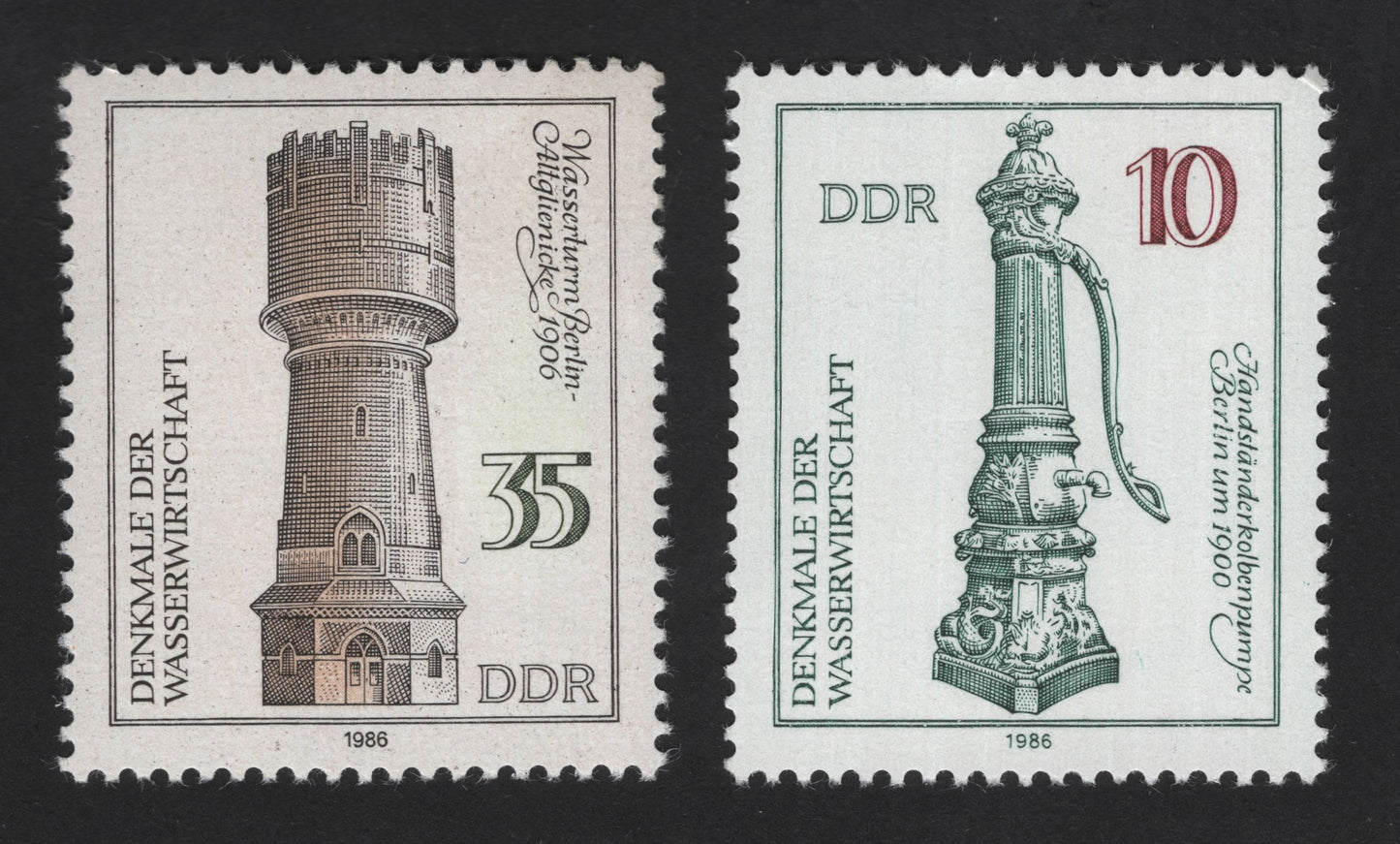 SCG12283 - DDR 1986 Architectural Monuments – Berlin Water Tower & Hand Pump (Set of 2)