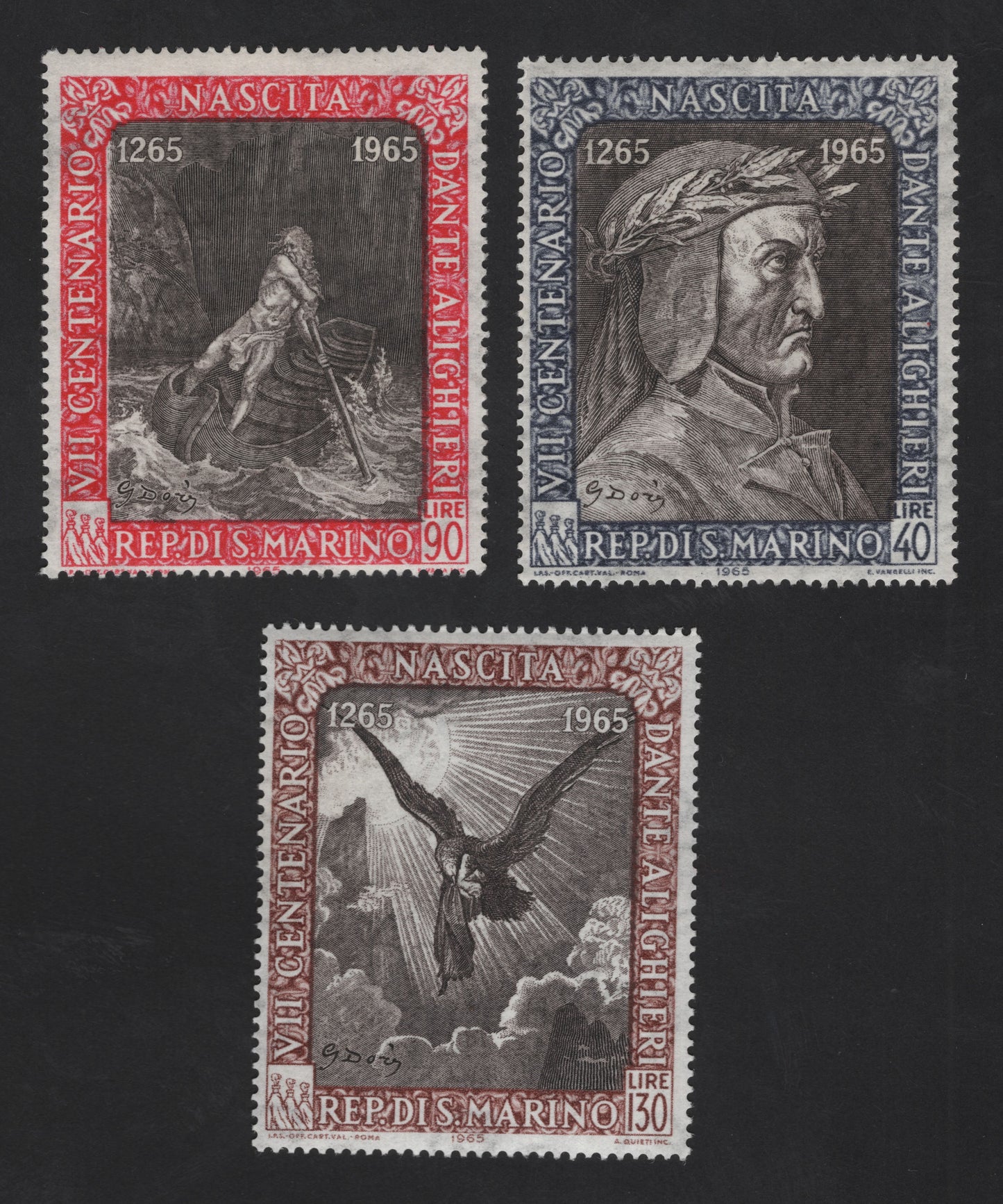 SCG12286 - San Marino 1965 – 700th Birth Anniversary of Dante Alighieri (1265–1965) Commemorative Set