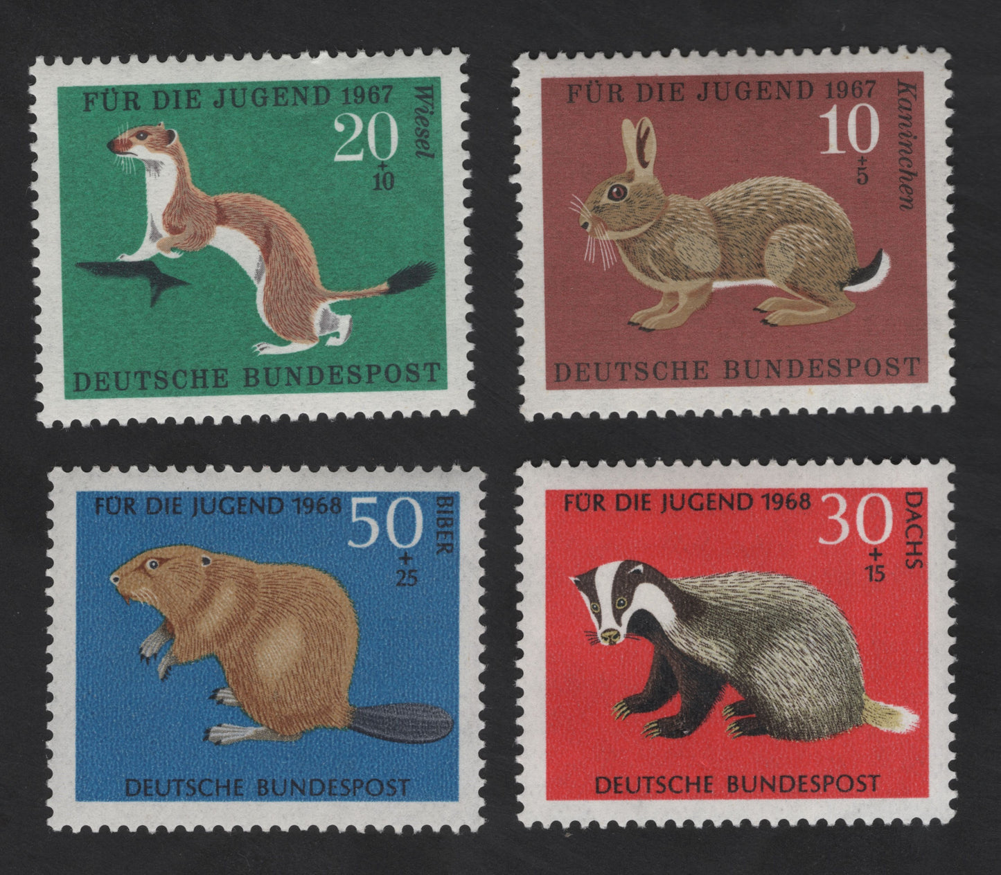 SCG12291 - Germany 1967–1968 “Für die Jugend” Woodland Animals Semi-Postal Set