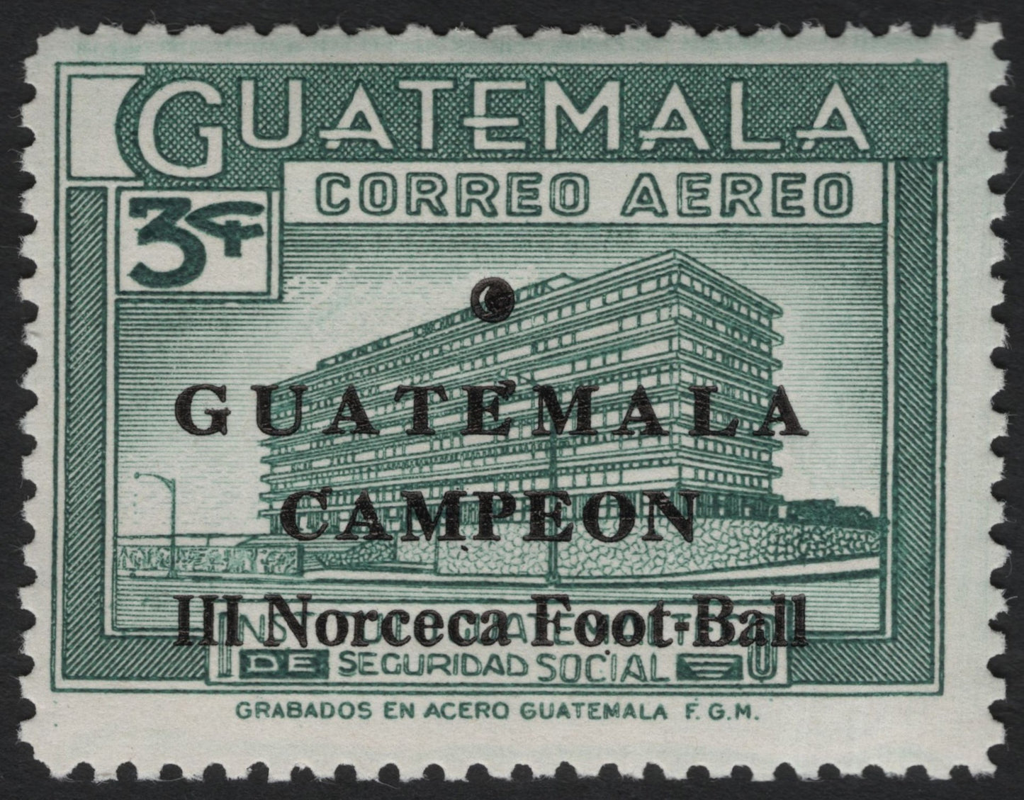 SCG8366 - Guatemala 3 Centavos Airmail Overprint – “Guatemala Campeón / III Norceca Foot-Ball”