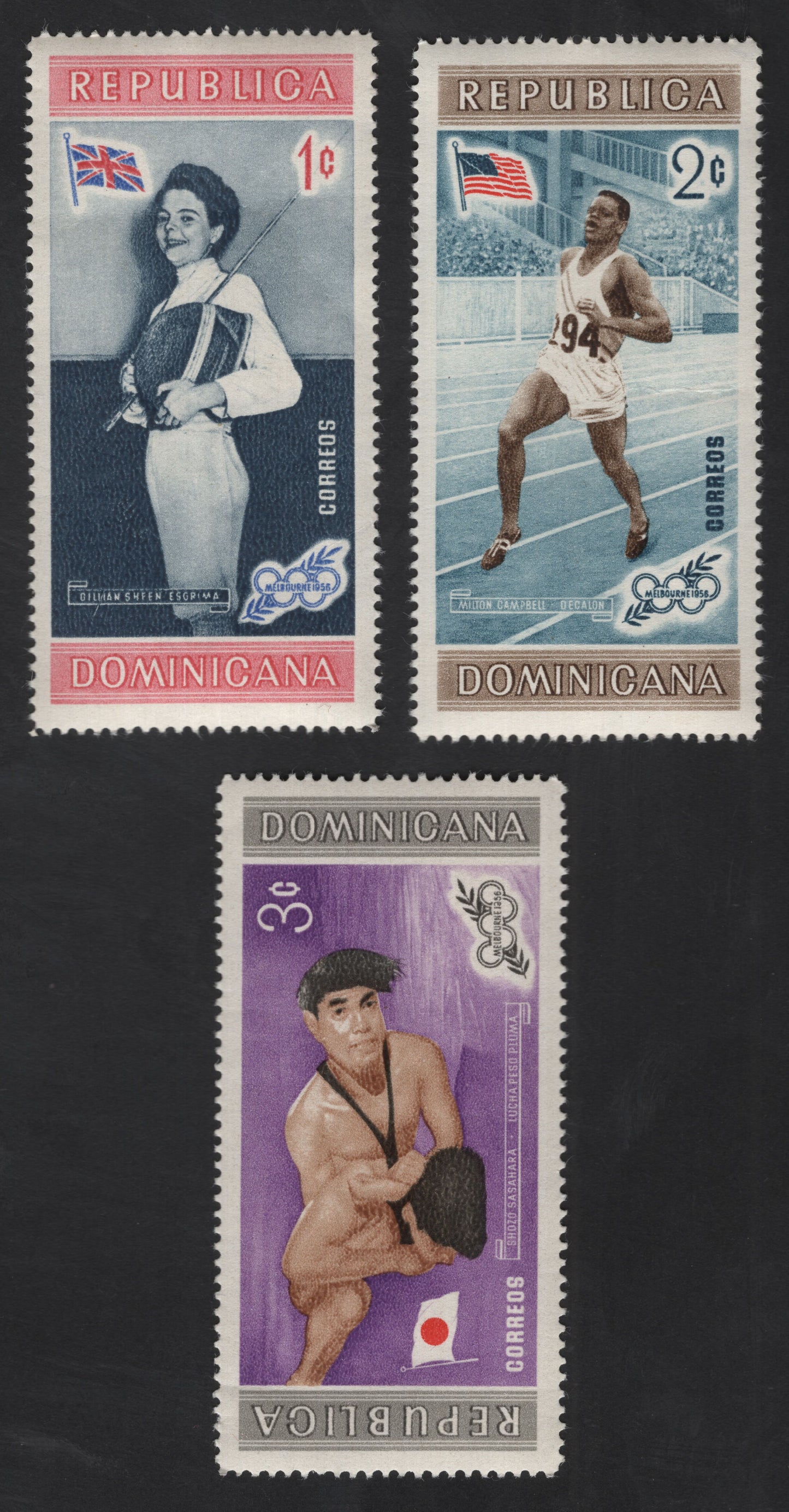 SCG12317 - Dominican Republic 1956 Melbourne Olympics Athletes Commemorative Set (3 Stamps)
