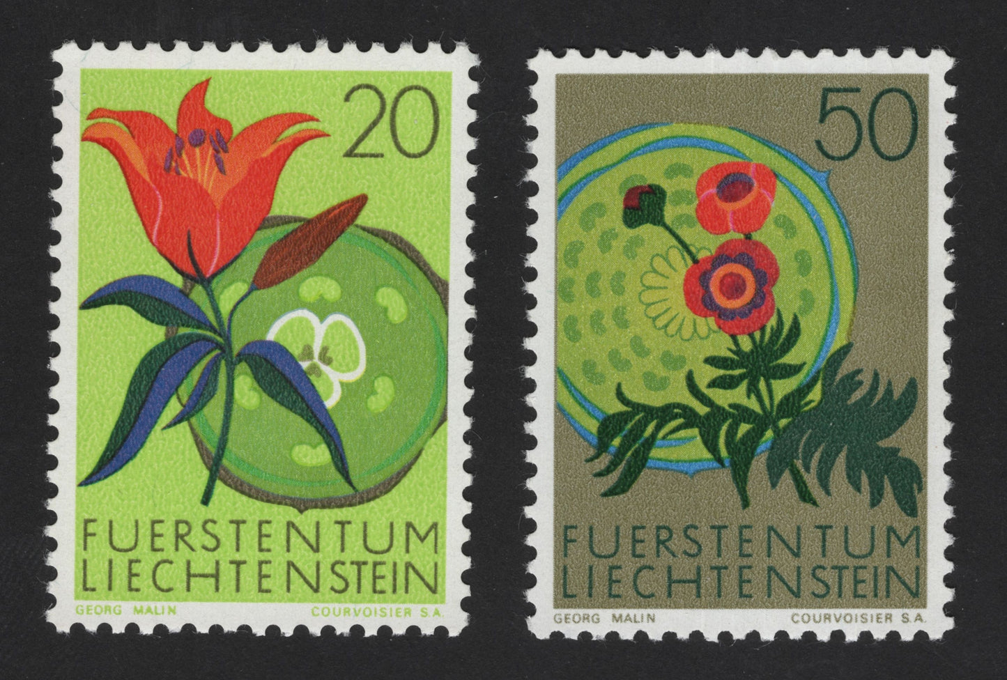 SCG12129 - Liechtenstein Stylized Floral Art Stamps – Georg Malin Design