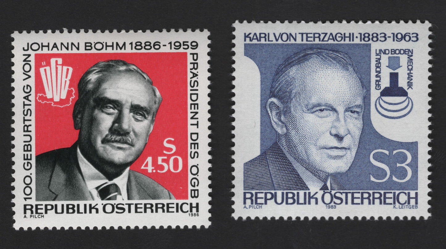 SCG12156 - Austria 1983–1986 Notable Personalities Commemorative Pair – Karl von Terzaghi & Johann Böhm