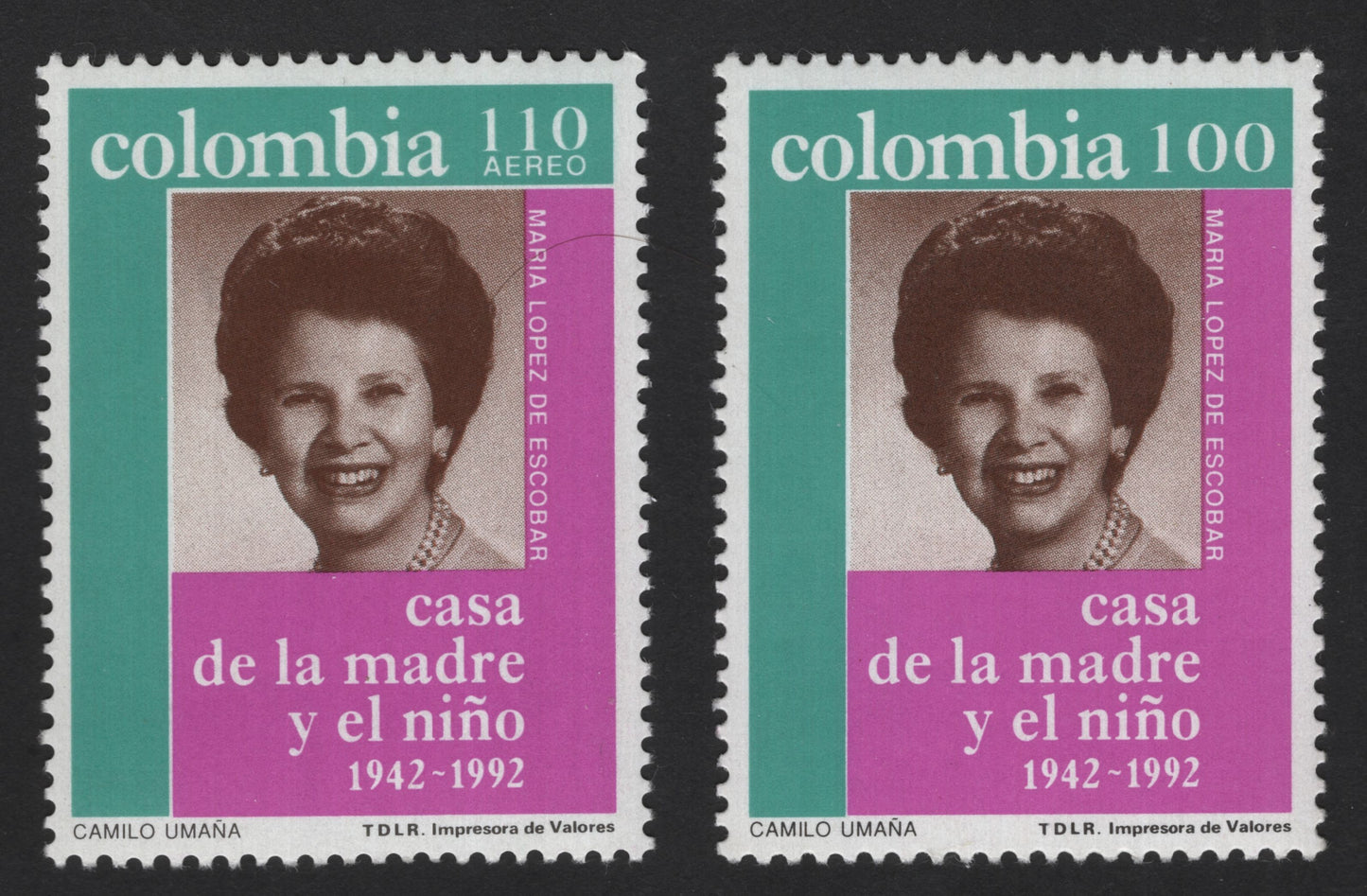 SCG12152 - Colombia 1992 “Casa de la Madre y el Niño” Commemorative Airmail Stamp Pair