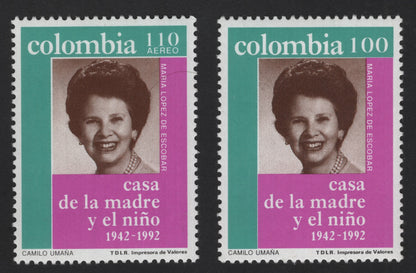 SCG12152 - Colombia 1992 “Casa de la Madre y el Niño” Commemorative Airmail Stamp Pair