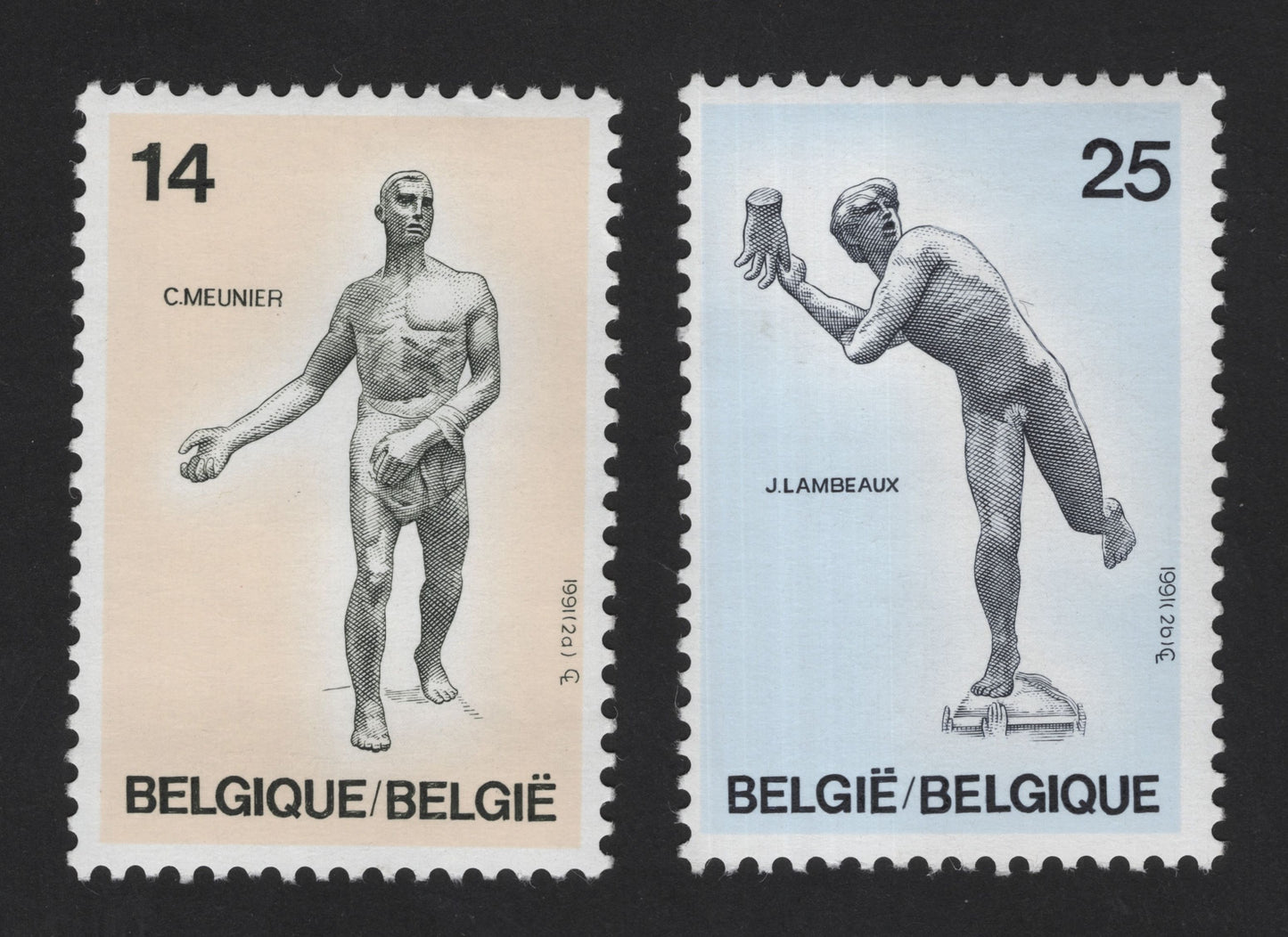 SCG12153 - Belgium 1991 Sculptural Athletes – Meunier & Lambeaux Commemorative Pair