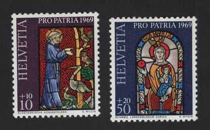 SCG12154 - Switzerland 1969 Pro Patria Charity Stamps – Medieval Art & Madonna (Pair)