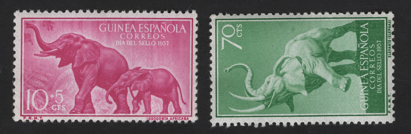 SCG12167 - Spanish Guinea 1957 Elephant Commemorative Stamp Pair (Día del Sello)