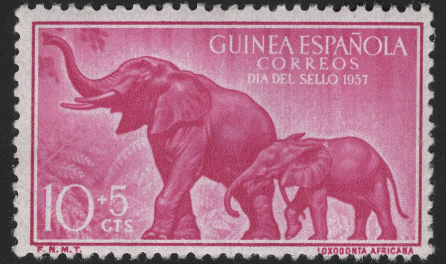 SCG12167 - Spanish Guinea 1957 Elephant Commemorative Stamp Pair (Día del Sello)