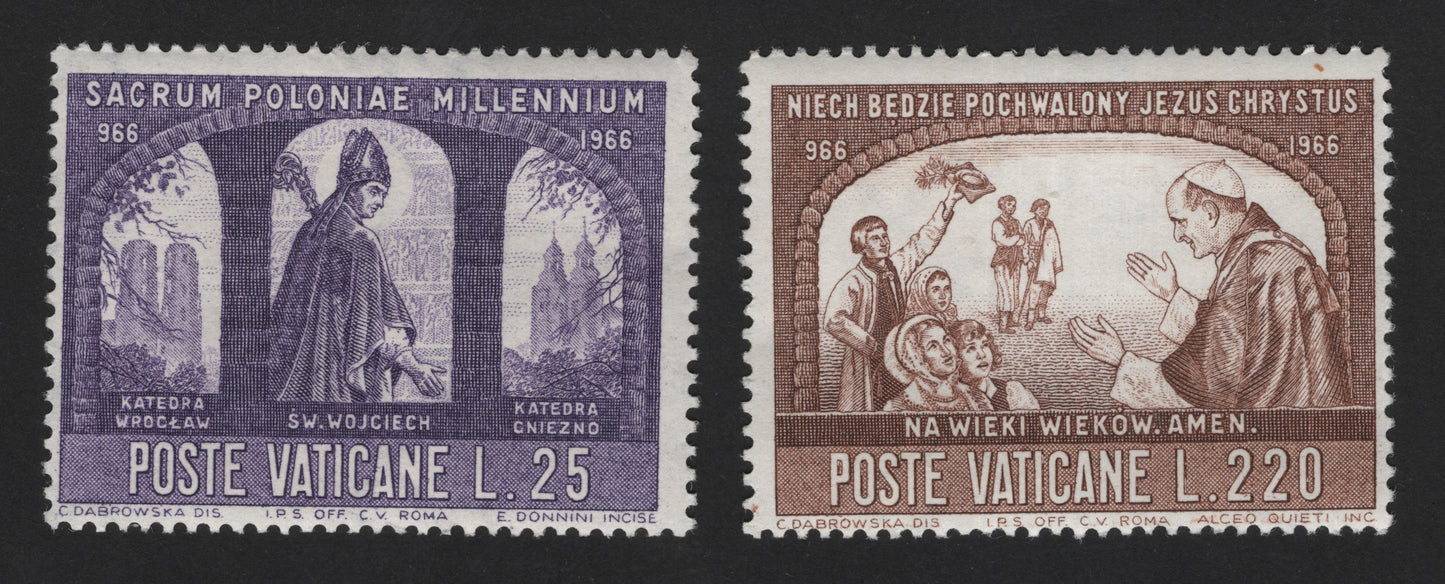 SCG12161 - Vatican City 1966 Millennium of Christianity in Poland Stamp Pair