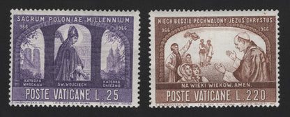 SCG12161 - Vatican City 1966 Millennium of Christianity in Poland Stamp Pair