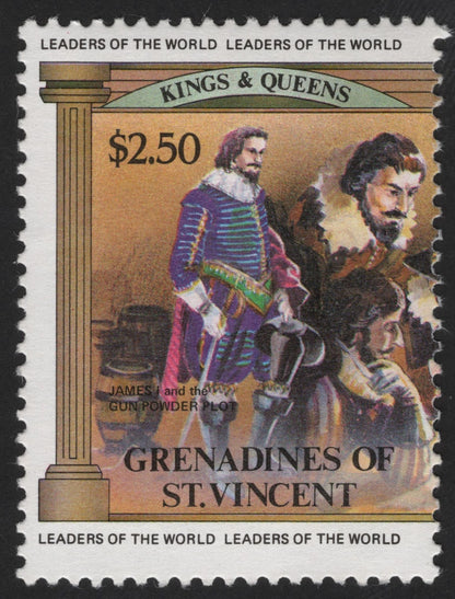 SCG12186 - Grenadines of St. Vincent “Leaders of the World – Kings & Queens: James I and the Gunpowder Plot” Stamp Pair