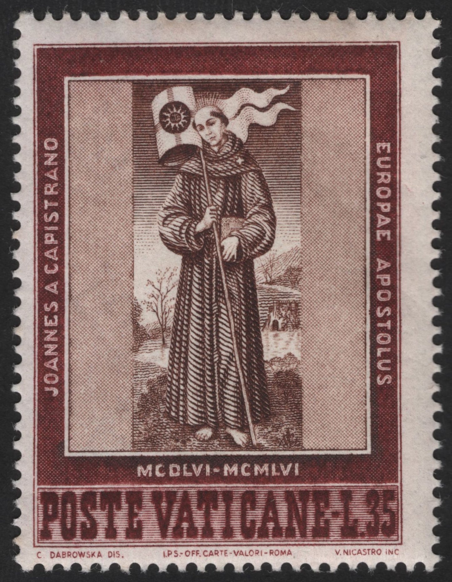 SCG12195 - Vatican City 1956 St. John Capistrano Europa Issue (Apostolus Europae)