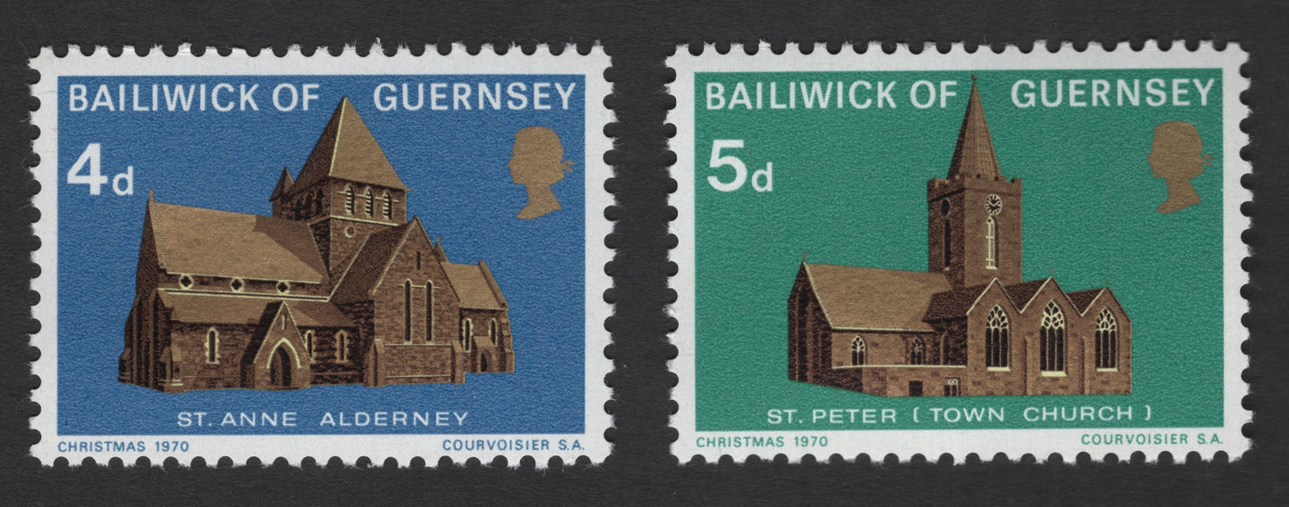 SCG12099 - Guernsey 1970 Christmas Churches Pair – St. Anne Alderney & St. Peter Town Church